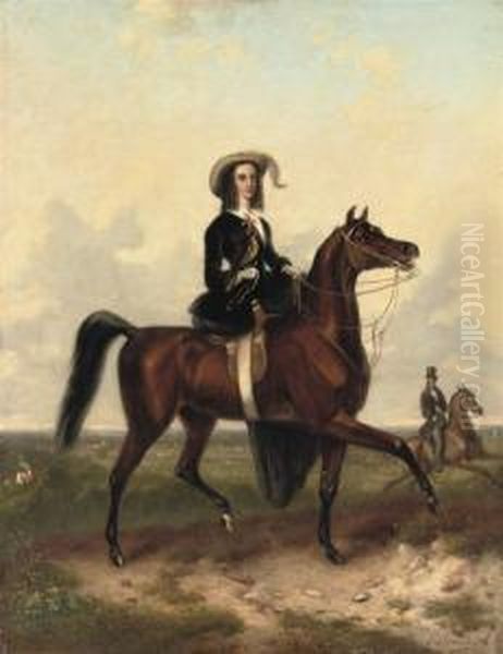 An Equestrian Portrait Oil Painting by Abraham Hendrik Winter