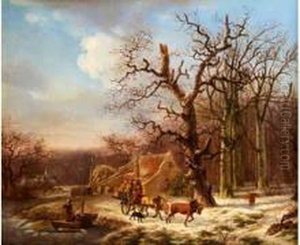 Paysage De Neige Anime De Personnages Oil Painting by Abraham Hendrik Winter