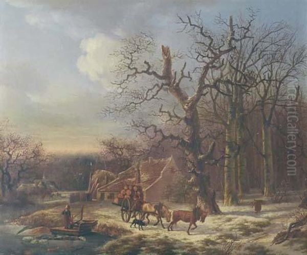 Winterlandschaft. Oil Painting by Abraham Hendrik Winter