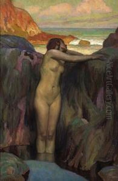 Nude Standing In A Pool Oil Painting by Charles Allan Winter