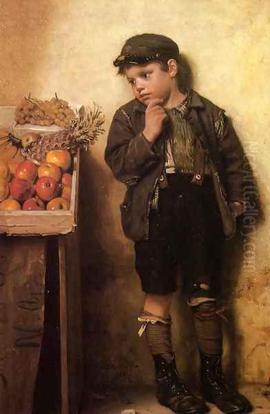 Eyeing the Fruit Stand Oil Painting by John George Brown