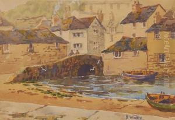 Old Bridge In Polperro Oil Painting by Hans Winter