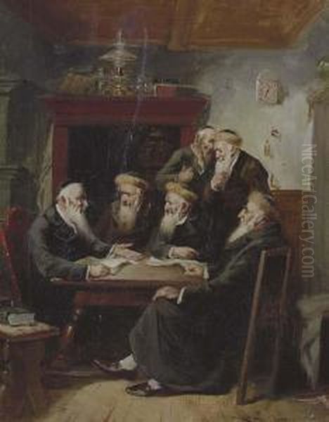 Talmudic Scholars Oil Painting by Hans Winter