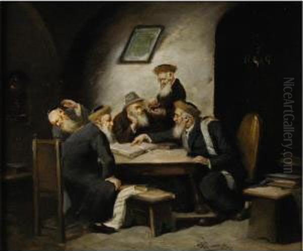 Talmudic Discussions Oil Painting by Hans Winter