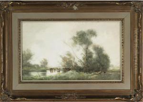 Cows At A Pond Oil Painting by William Tatton Winter