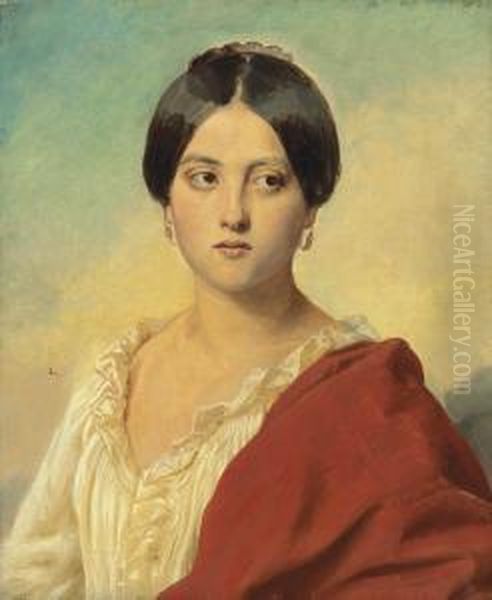 Portrait Of An Italian Girl, Half Length Oil Painting by Franz Xavier Winterhalter