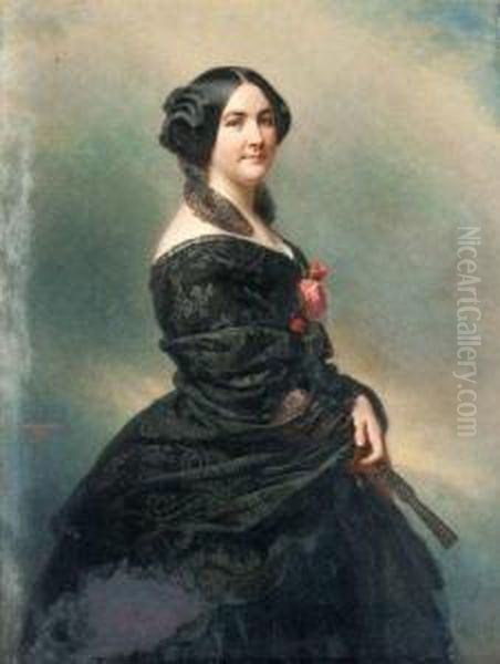 Elegante Au Bouquet De Roses Oil Painting by Hermann Winterhalter