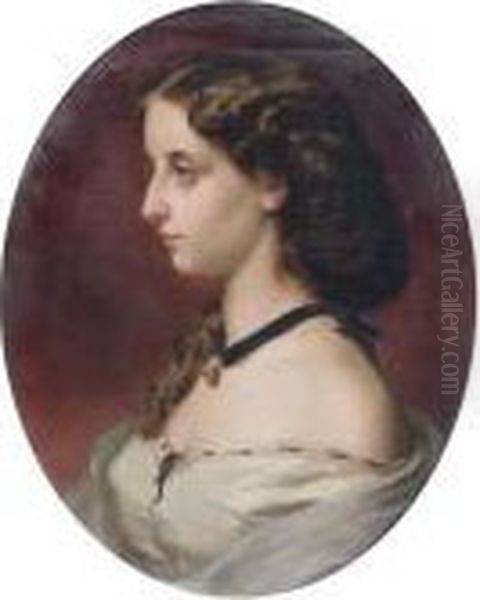 Portrait De Jeune Femme De Profil Oil Painting by Hermann Winterhalter