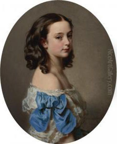 Portrait Of A Young Girl Said To Be Paula, Princess Essling, Duchess Of Rivoli Oil Painting by Hermann Winterhalter