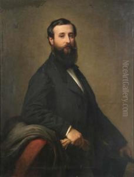 Halbportrat Eines Herren Mit Zylinder Und Handschuhen Oil Painting by Hermann Winterhalter