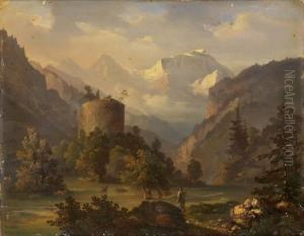 Ruine Unspunngen Bei Interlaken Oil Painting by Anton Winterlin