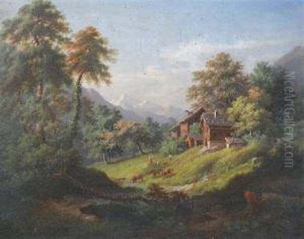 Pejzaz Gorski Ze Sztafazem Oil Painting by Anton Winterlin