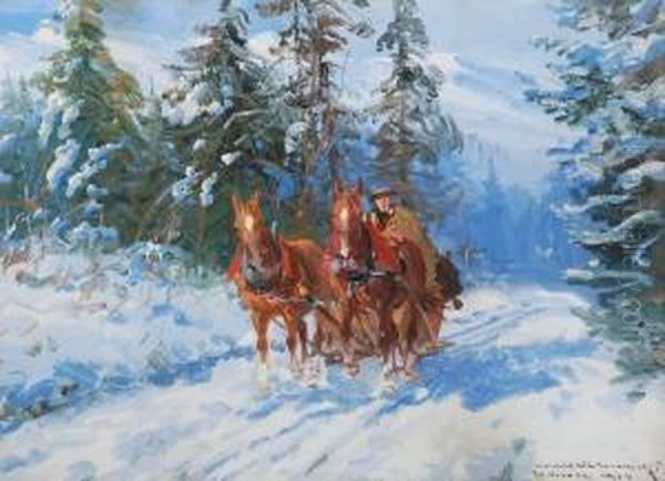 Motyw Zimowy Z Zakopanego Oil Painting by Leonard Winterowski