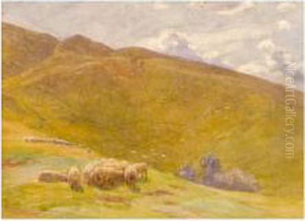 Sheep Grazing On The Uplands Oil Painting by Arthur Wintershaw