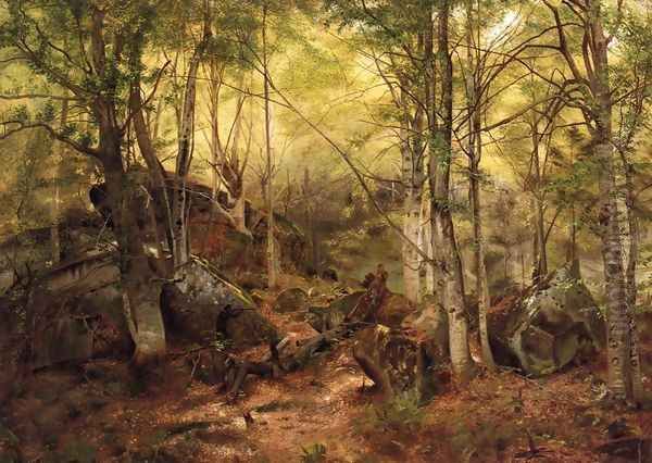 Deerhunter in the Woods Oil Painting by John George Brown