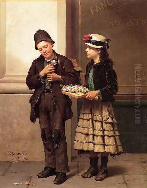 The Flower Girl Oil Painting by John George Brown