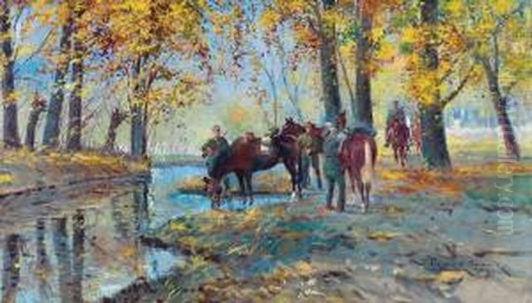 Odpoczynek Ulanow Oil Painting by Leonard Wintorowski