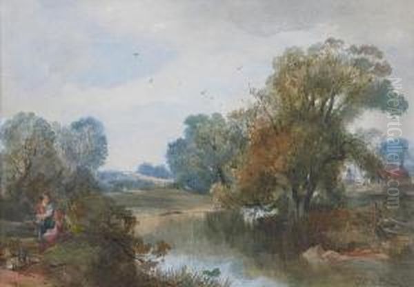 River Scene, Possibly Water Of Leith Oil Painting by John Crawford Wintour