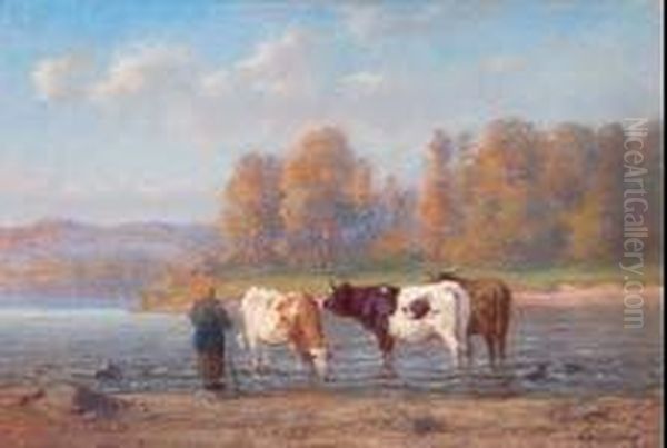 Vaches En Bord De Riviere Oil Painting by Wilhem, Guillaume Wintz