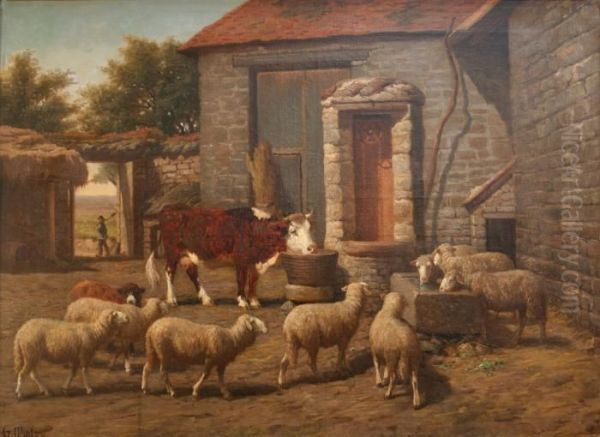 View Of A Continental Farmstead With A Cow And Sheep Oil Painting by Wilhem, Guillaume Wintz