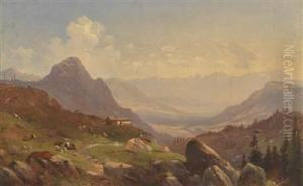 An Alpine Landscape Oil Painting by Franz Wipplinger