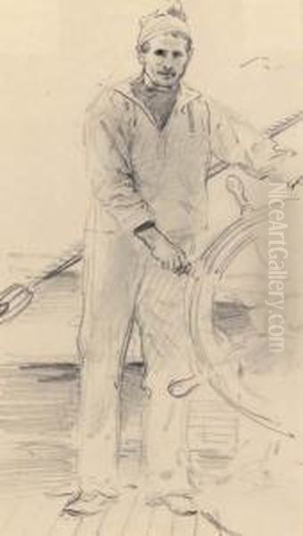 A Sailor At The Helm Oil Painting by Theodore Blake Wirgman