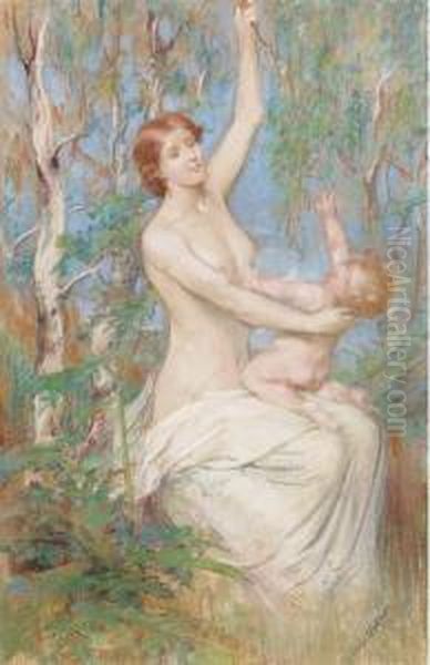 Mother And Child Amongst At The Edge Of A Wood Oil Painting by Theodore Blake Wirgman