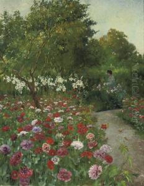 A Garden In Bloom Oil Painting by Henri Prosper Wirth