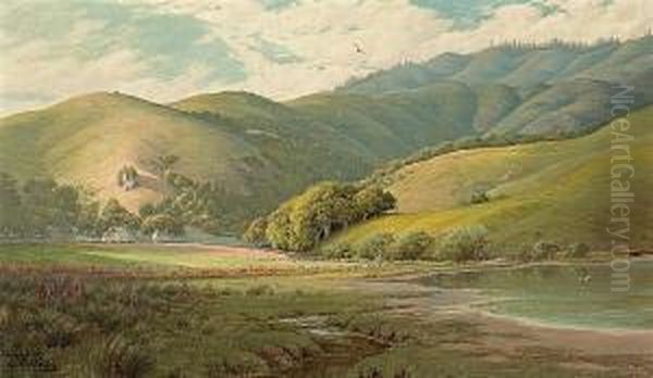 Farm At The Base Of The Hills Oil Painting by Jack Wisby