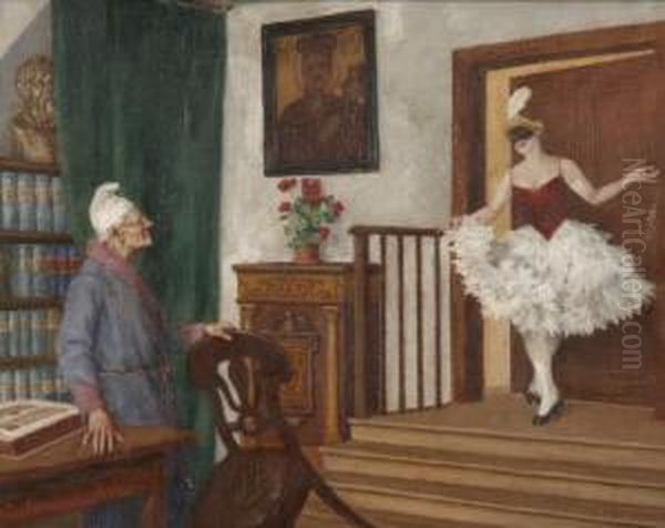 La Danseuse Et Le Vieillard Oil Painting by Josef Wischniowsky