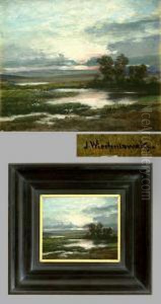 Weite Stimmungsvolle Landschaft Mit Storchen Oil Painting by Josef Wischniowsky