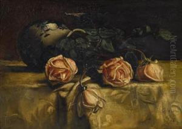 Still Life With Roses Oil Painting by Ella G. Wise