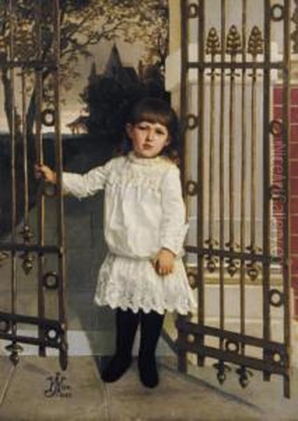 Young Boy Standing By The Front Gate Oil Painting by Ella G. Wise