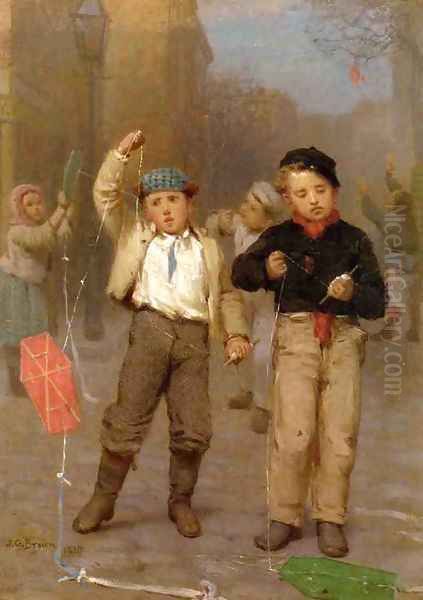 Kite Flyers Oil Painting by John George Brown