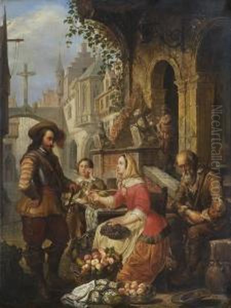 La Marchande De Legumes Oil Painting by Petrus Josephus Witdoeck