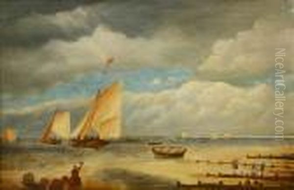 Sail Boatslanding On A Beach Oil Painting by Joseph Witham