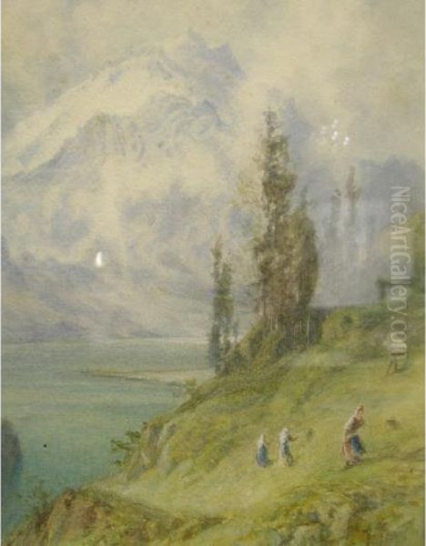 Alpine Scene With Figures Oil Painting by Henry Forbes Witherby