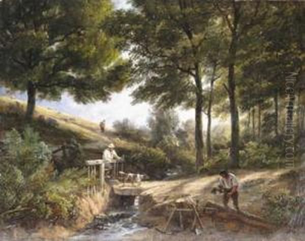 Woodcutter By A Stream Oil Painting by William Frederick Witherington