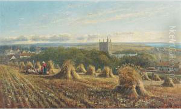 Harvesting Near Derwent-water, Cumberland Oil Painting by William Frederick Witherington