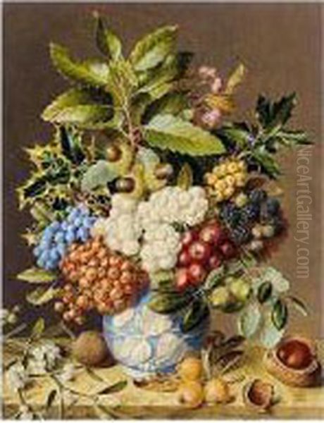 Still Life Of Nuts And Berries In A Vase Oil Painting by Augusta Innes Withers