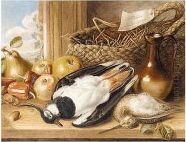 Still-life With A Dead Jay, Woodcock, Fruit And Vegetables And A Jug Oil Painting by Augusta Innes Withers