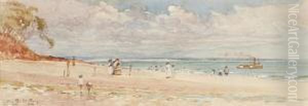 Beach Scene Oil Painting by Walter Withers