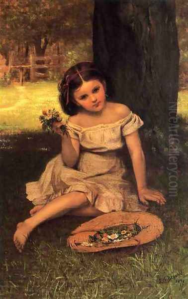 Young Girl with Flowers Oil Painting by John George Brown