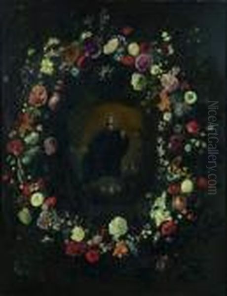 Ravissement D'un Saint Dans Une Couronne De Fleurs Oil Painting by Alida Withoos