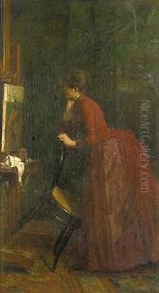 A Lady In An Atelier Oil Painting by Ernest Sigismund Witkamp