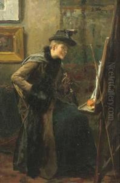 Girl In An Atelier Oil Painting by Ernest Sigismund Witkamp