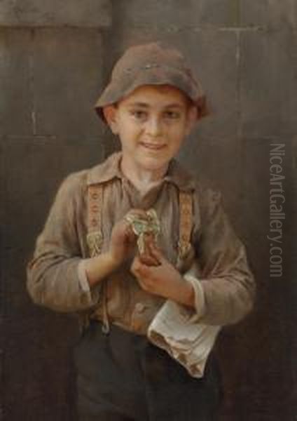 Newsboy Oil Painting by Karl Karol Witkowski /