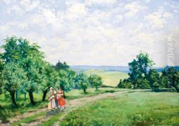 Spotkanie Na Drodze Oil Painting by Romuald Kamil Witkowski