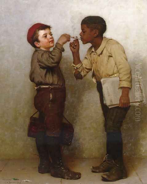 Give Him a Light Oil Painting by John George Brown