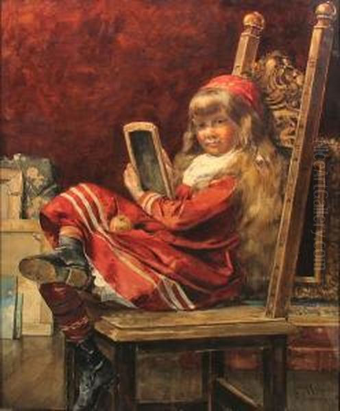 A Portrait Of A Young Girl Sketching Oil Painting by John Henry Witte